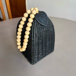 Ulla Johnson Woven Wicker Wristlet Purse with Beaded Strap